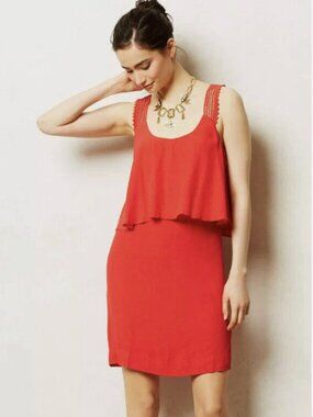 Maeve by Anthropologie Tisana Red Crochet Strap Mini Dress 4P